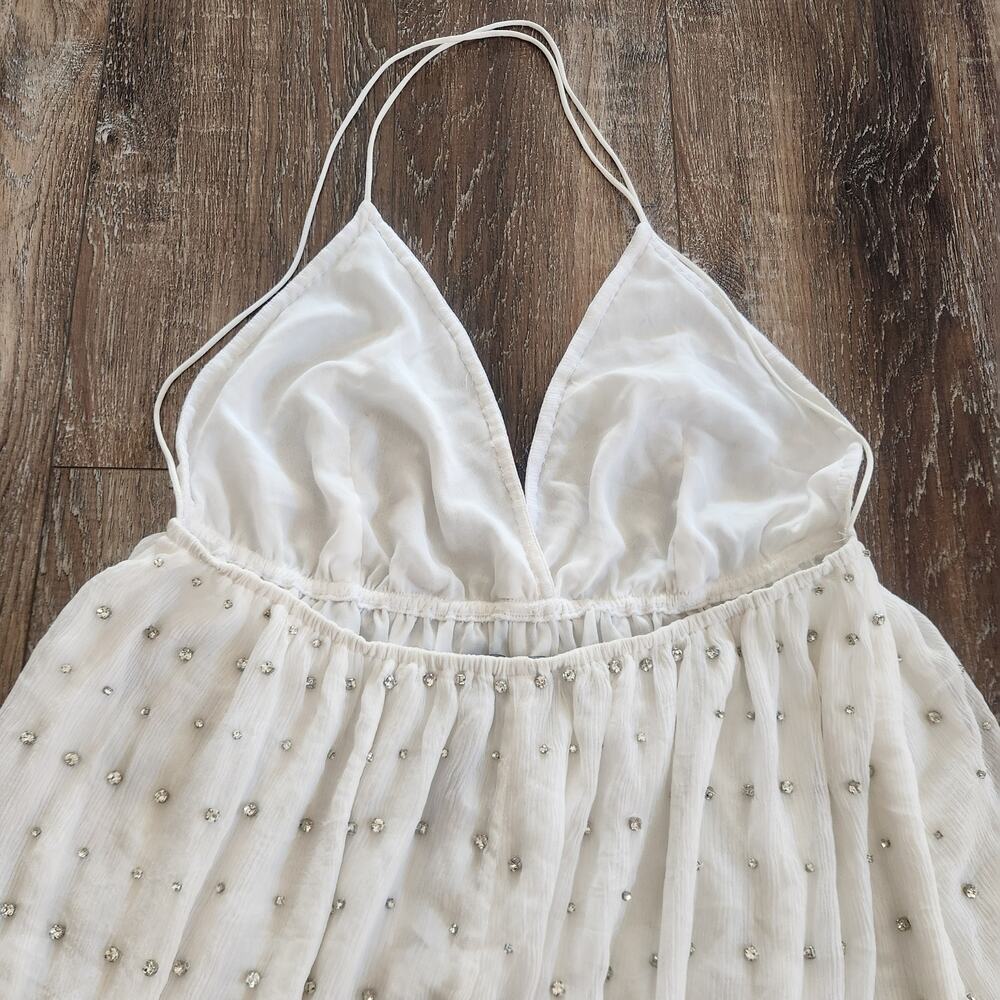 Retrofete Zadie Embellished Silk Chiffon Dress Sleeveless White Large NWT Maxi - Picture 8 of 14